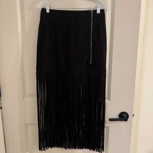 Idyllwind Black Fringe Maxi Skirt with Exposed Zip